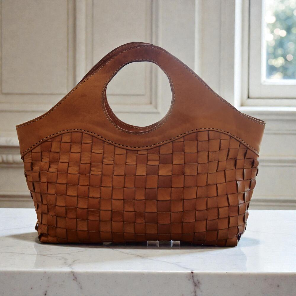 Robita Japanese woven genuine leather chestnut handbag - Picture 1 of 8